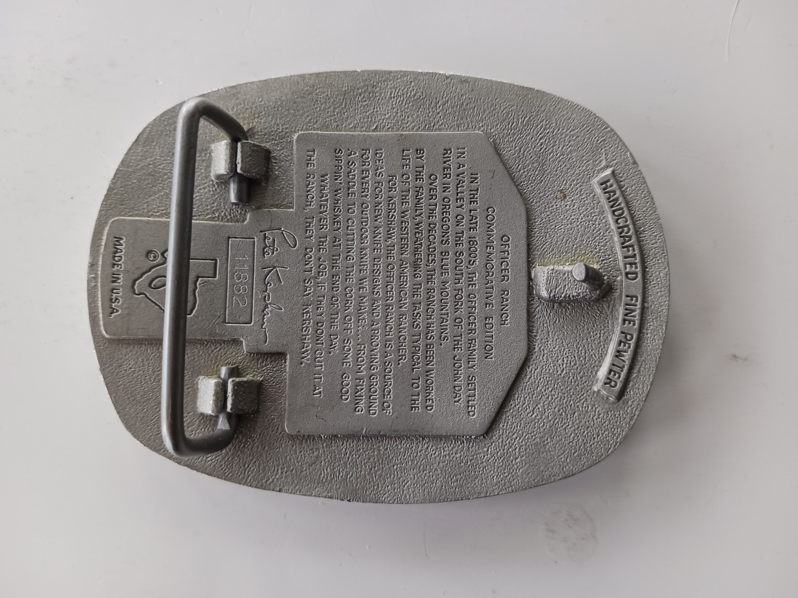 Vintage Kershaw Officer Ranch Fine Pewter Belt Buckle Made In USA # 11882
