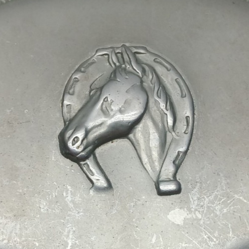 Vintage Satin Silver Tone – Horse with Horseshoe 2.5&Prime; x 3.5&Prime; Belt Buckle