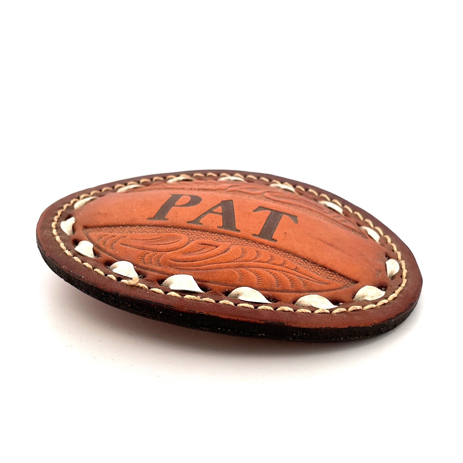 « PAT » Handcrafted Leather & Metal Oval Western Belt Buckle 3&Prime;x4&Prime;