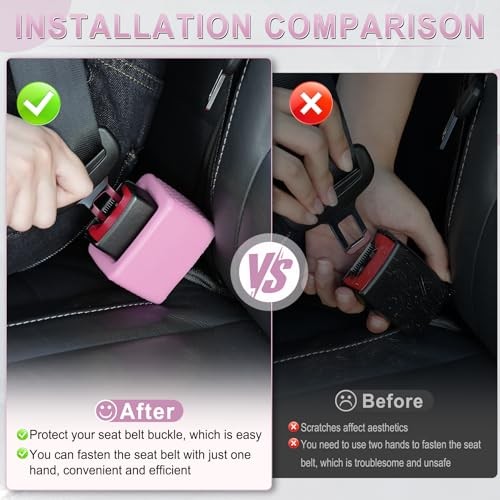 2PCS Seat Belt Buckle Holder, Universal Silicone Rear Seat Belt Booster & Pink