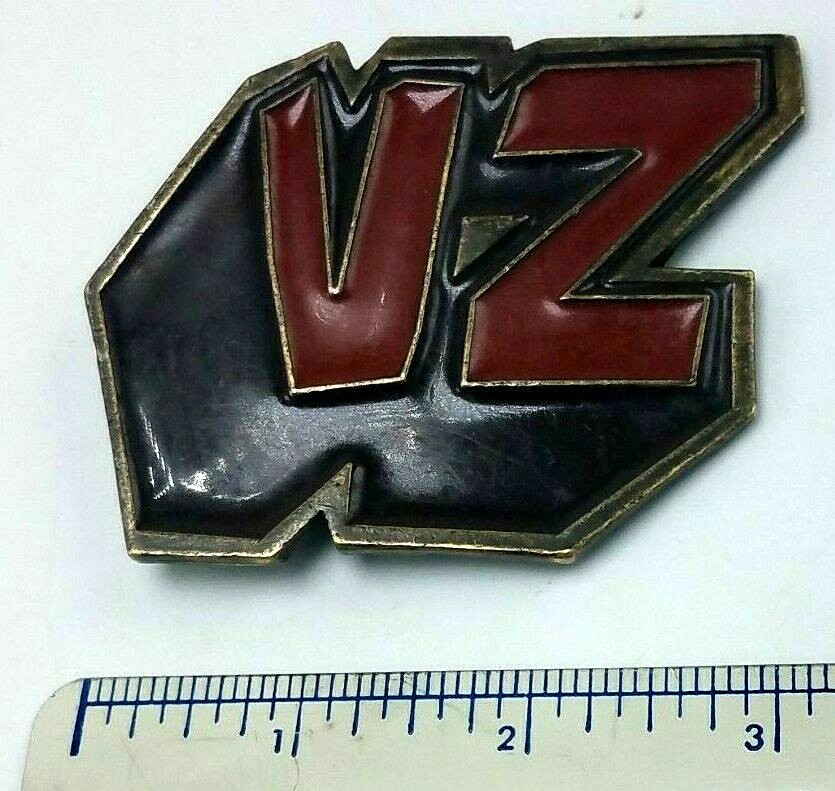 Vintage Von Zipper Belt Buckle VZ 3D Brass and Red Enamel EUC
