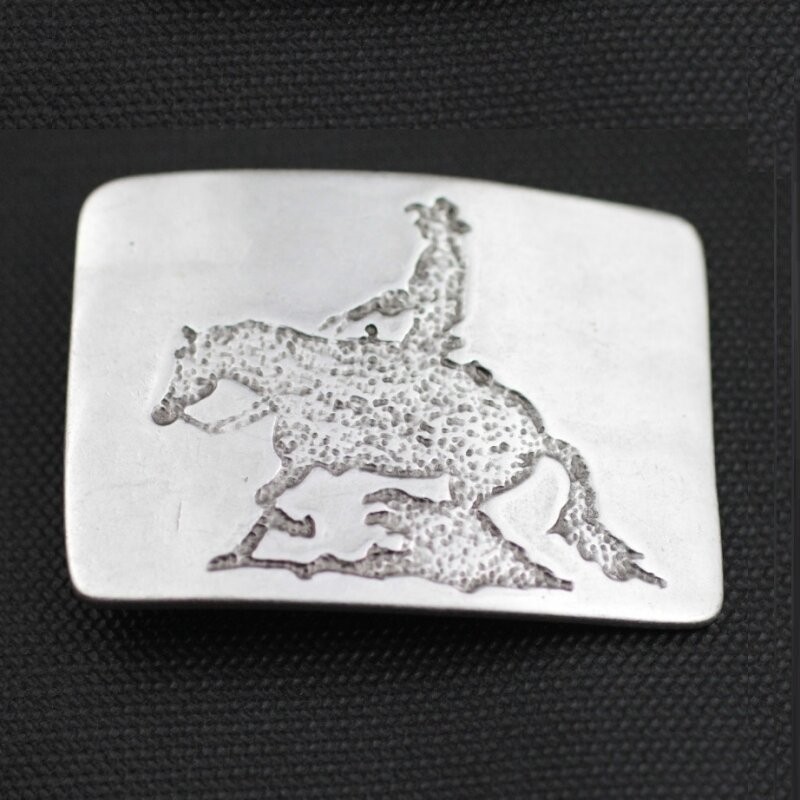 Cowboy Equestrian Rectangle Belt Buckle in Antique Silver, Rustic Western Buckle