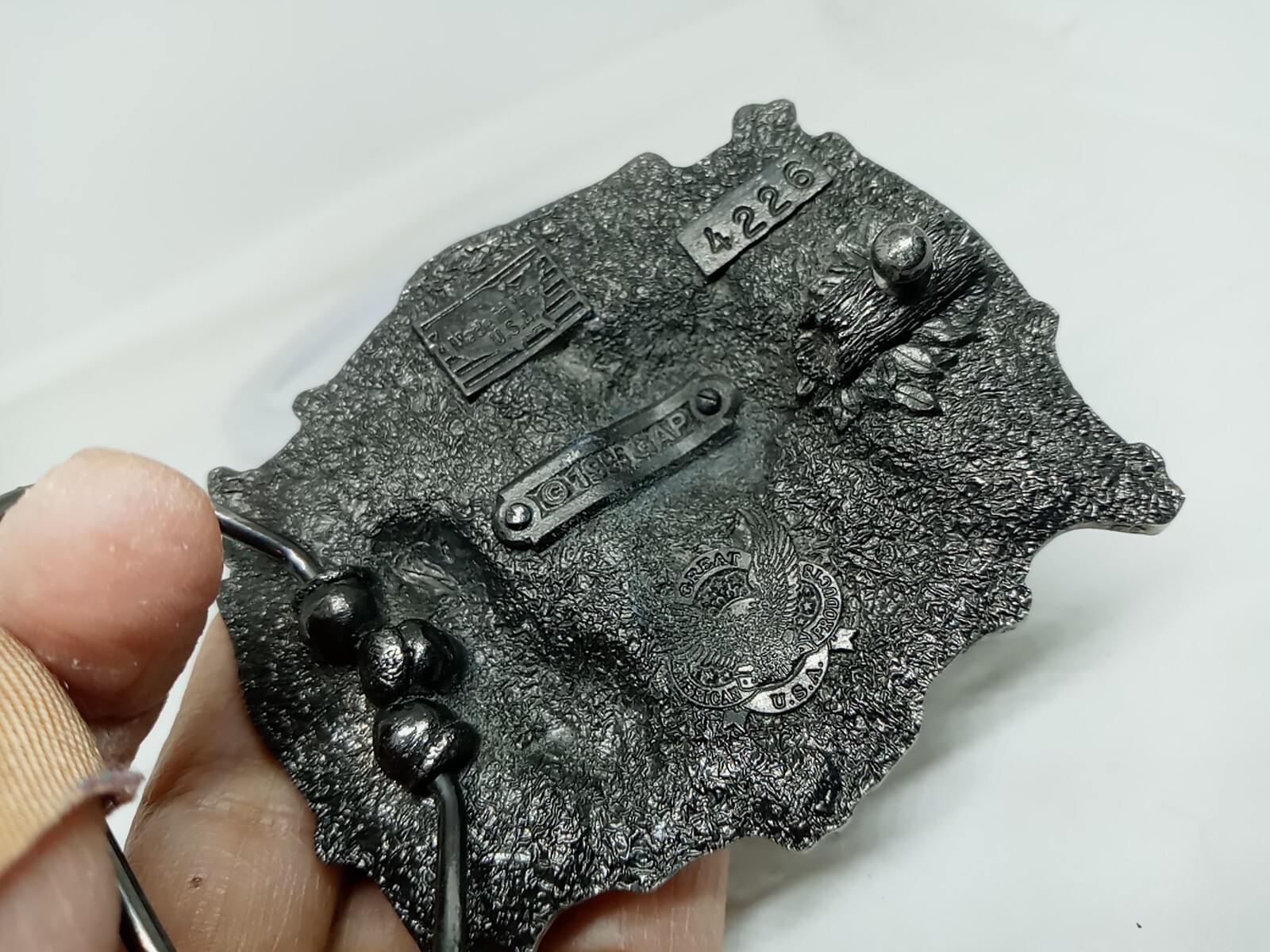 Vtg. Great American Products Pewter 3 Wolves Belt Buckle. Intricate. Heavy