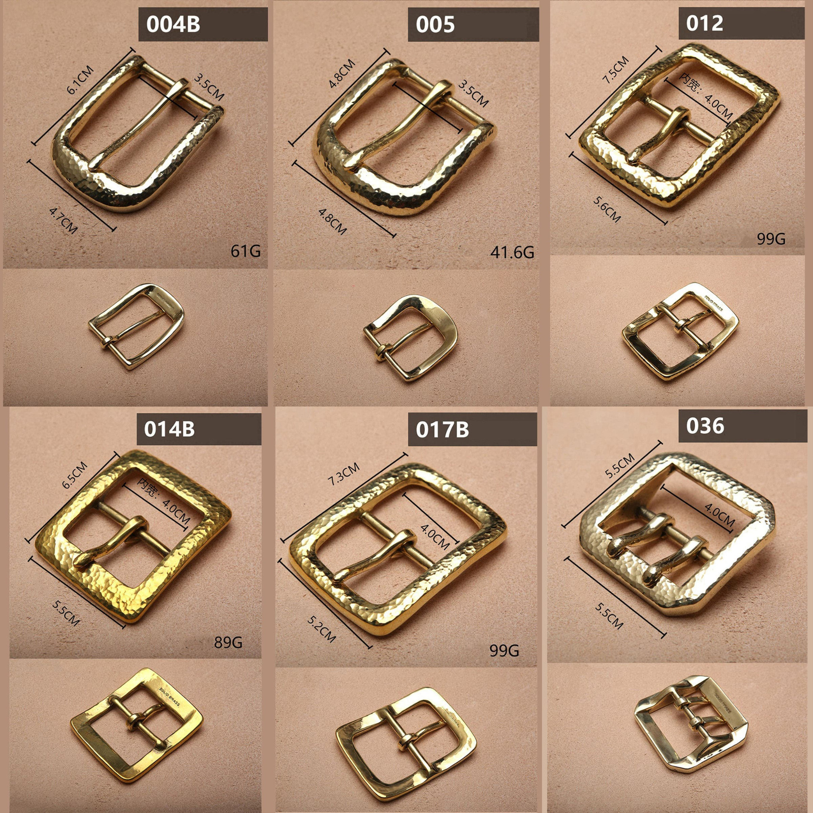 Hammered striation Solid Brass copper Pin Belt Buckle for Men Women Leathercraft