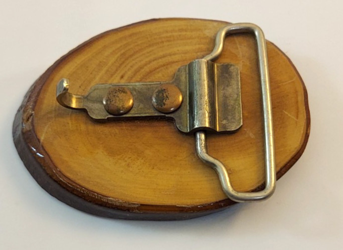 Vintage Wood Slice Attacking Eagle Belt Buckle with Bark Edge