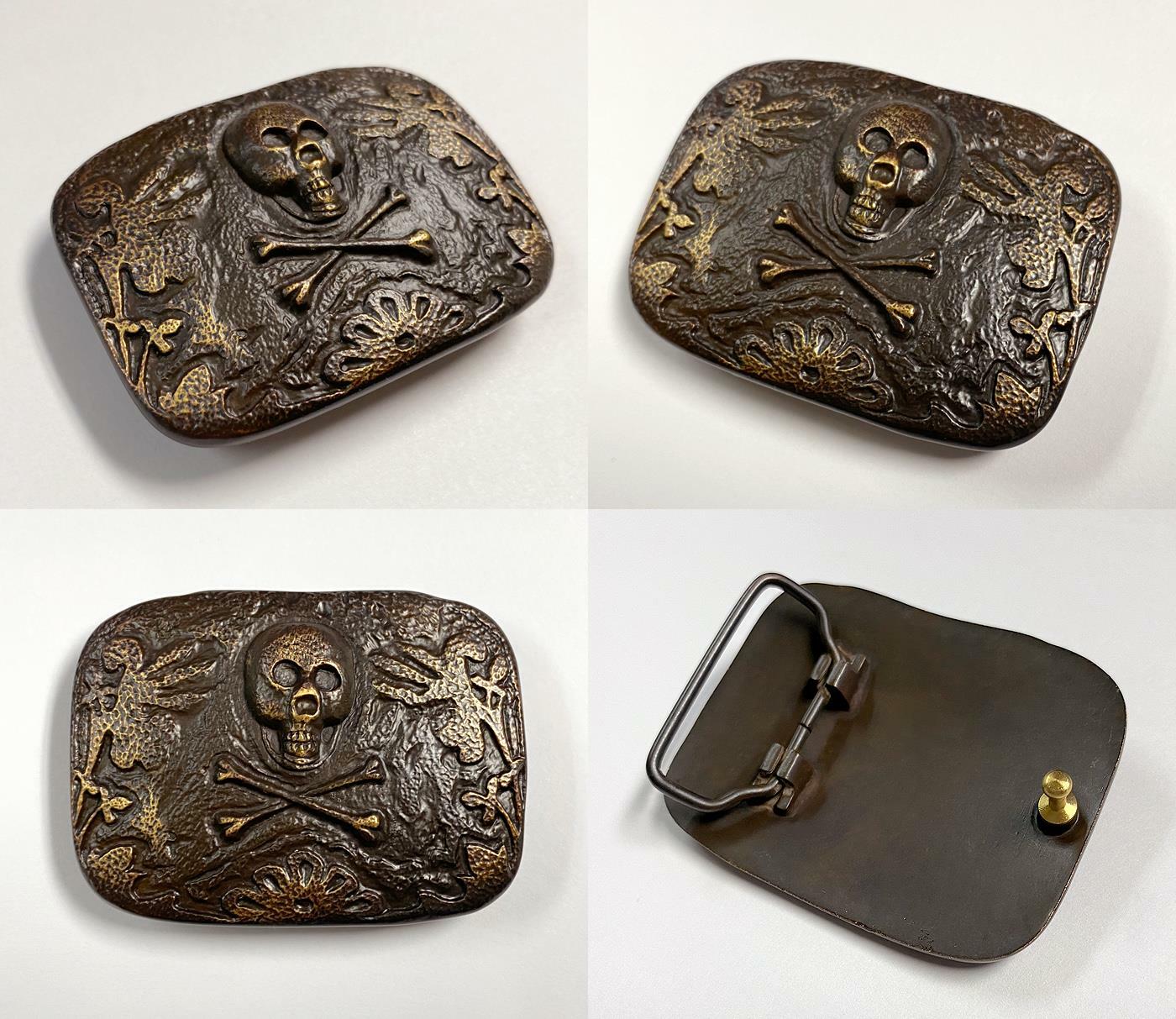 Unique Buckle Vintage Rustic Copper Skull Engraved Buckle