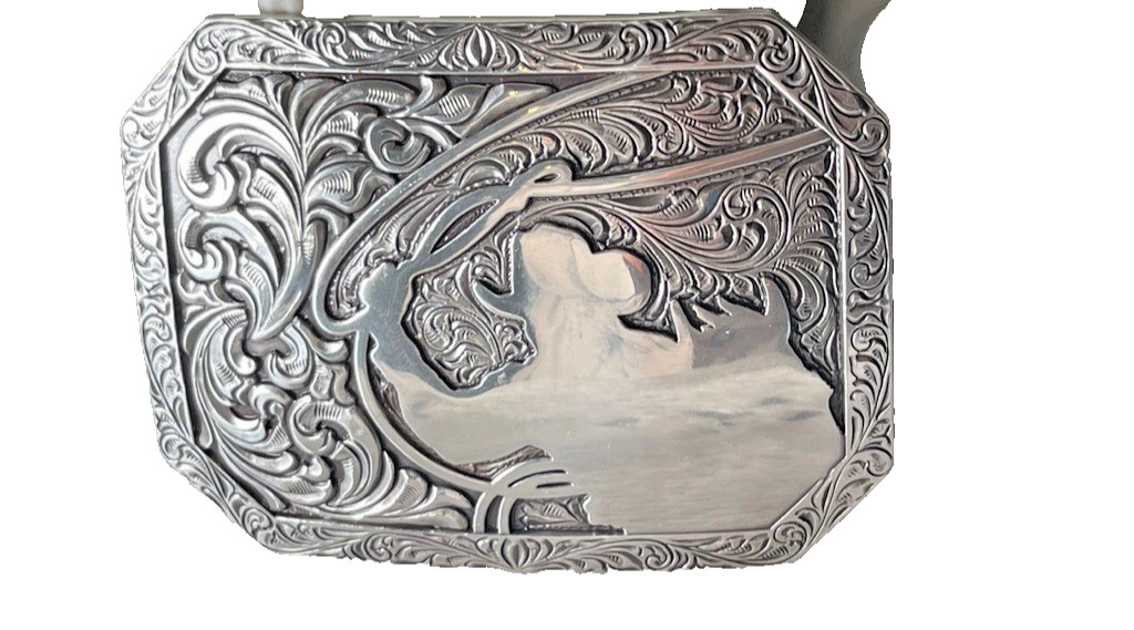 Nocona Mens Belt Buckle 3.75 x 2 in Cowboy Roper Western Rodeo Silver 1.5