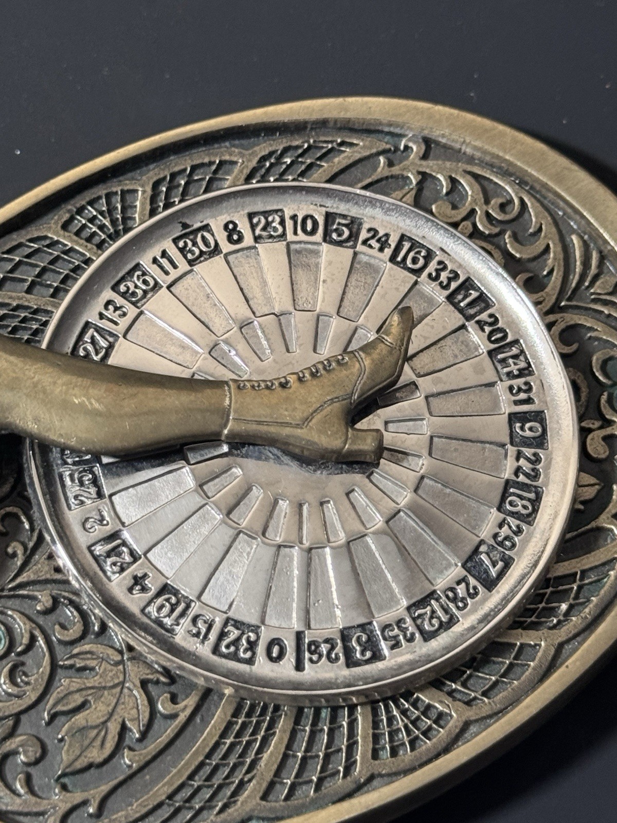 Vintage The Gal Leg Spinning Roulette Wheel Belt Buckle
