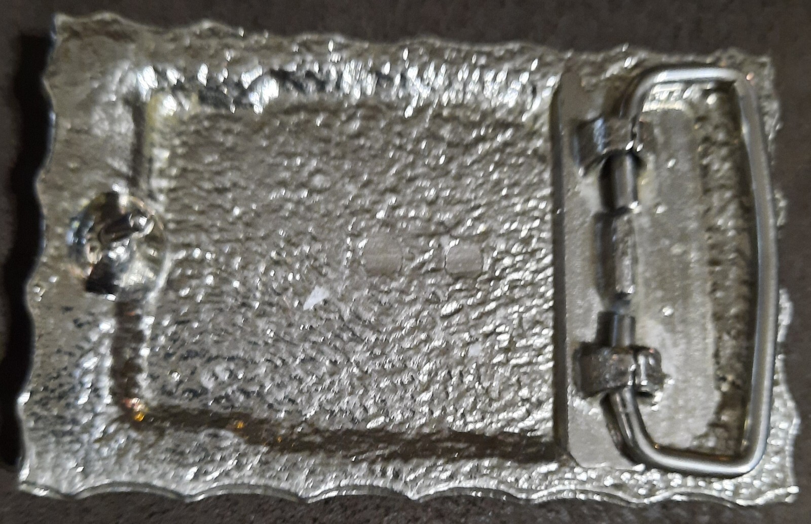 Vintage Picturstone Handmade Bamboo Silvertone Western Belt Buckle 3-3/4×2-1/8&Prime;