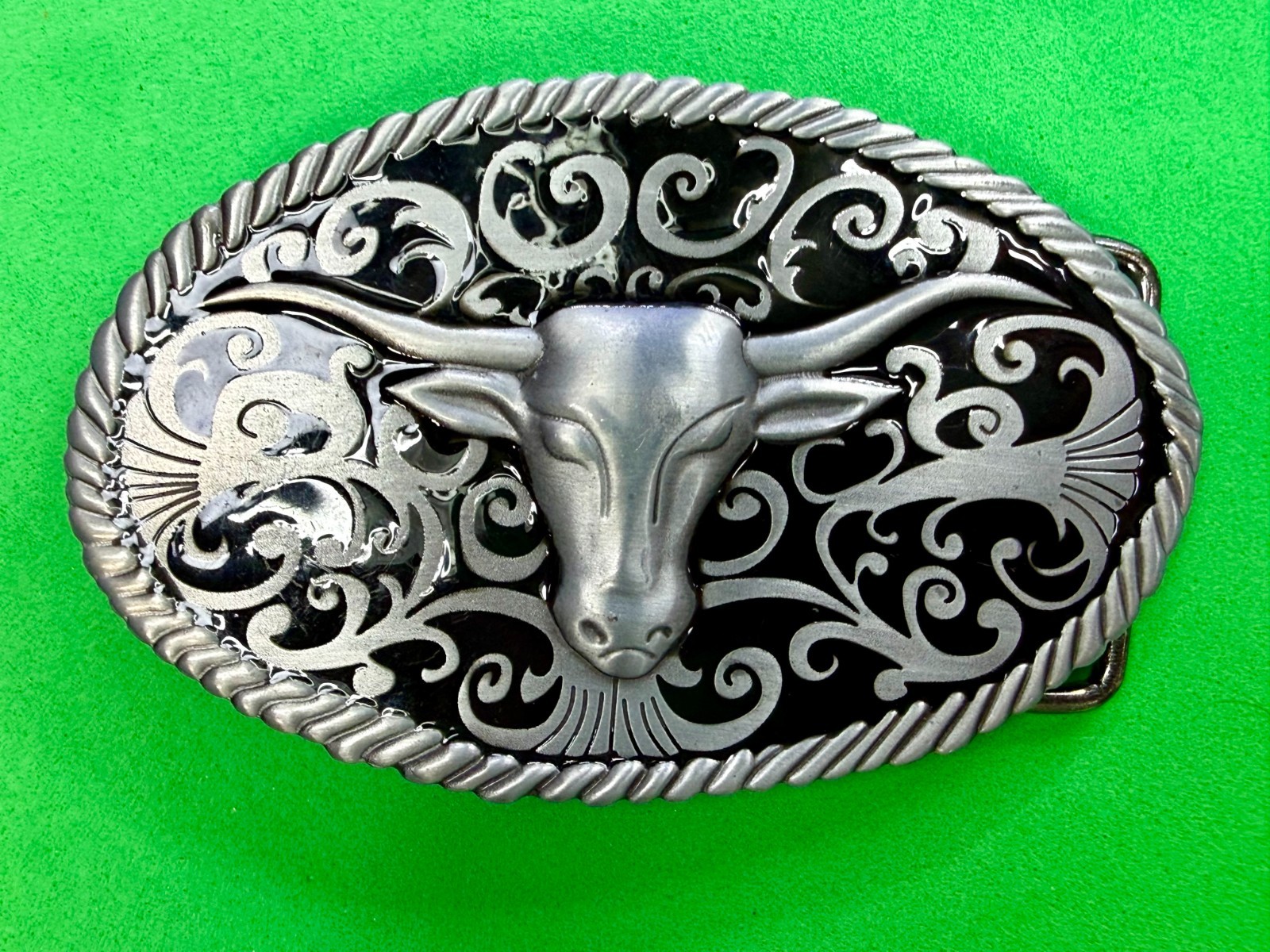 Longhorn Head Steer Cow Bull Two Tone Western Rodeo Style Belt Buckle