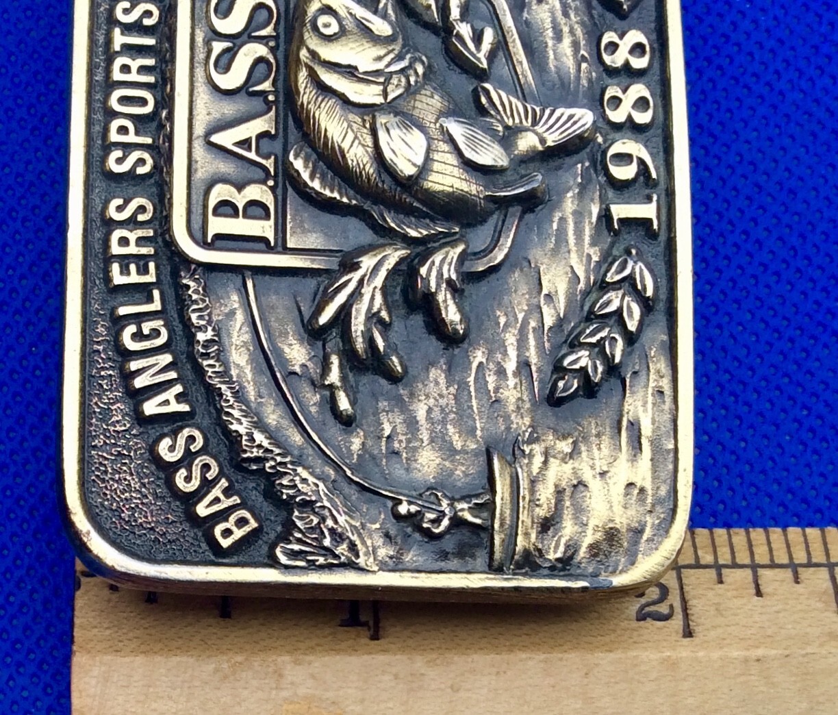Vintage B.A.S.S. Bass Anglers Sportsman Society Original 1988 Brass Belt Buckle