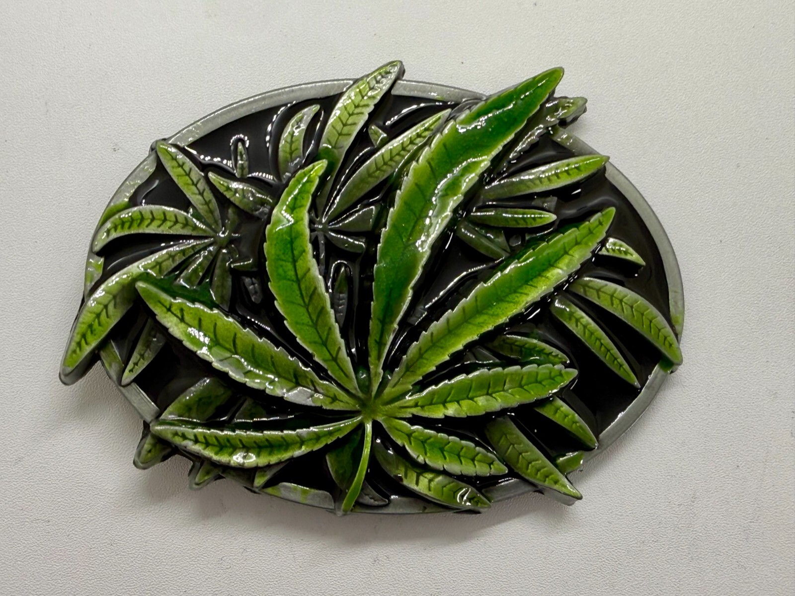 Marijuana Cannabis Pot Leaf Weed Enameled 3D Dimensional Layered Belt Buckle