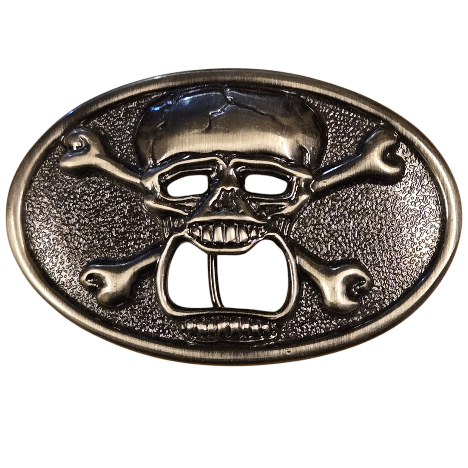 Skull and Crossbones Belt Buckle Beer Bottle Opener Biker Cowboy Pirate Vintage