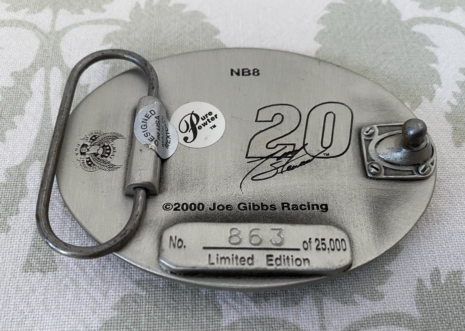 Tony Stewart NASCAR Belt Buckle Pewter Limited Edition Racing 2000 Silver Orange
