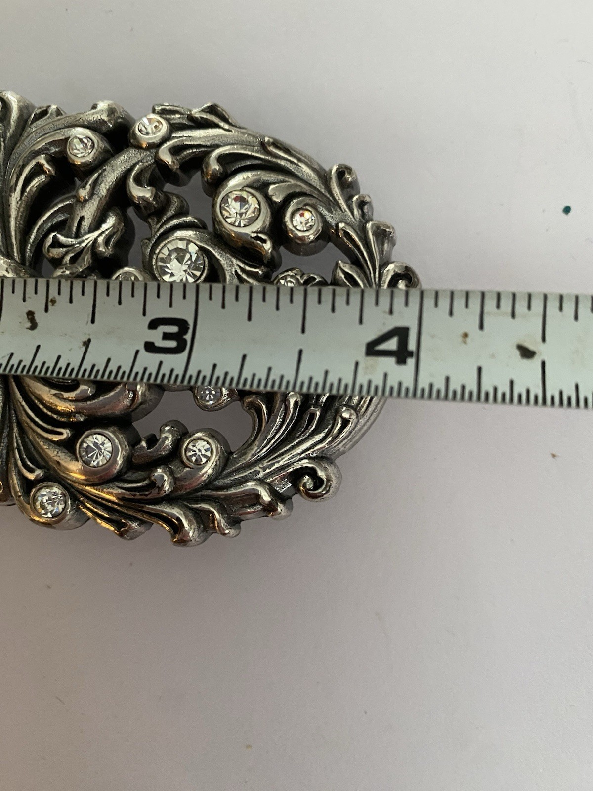 Metal Belt Buckle By Justin Boots Silver Color With Rhinestones 2.25×4