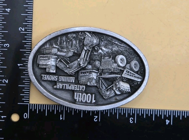 Vintage Caterpillar Mining Shovel Belt Buckle 3D Relief Designs Heavy Machines