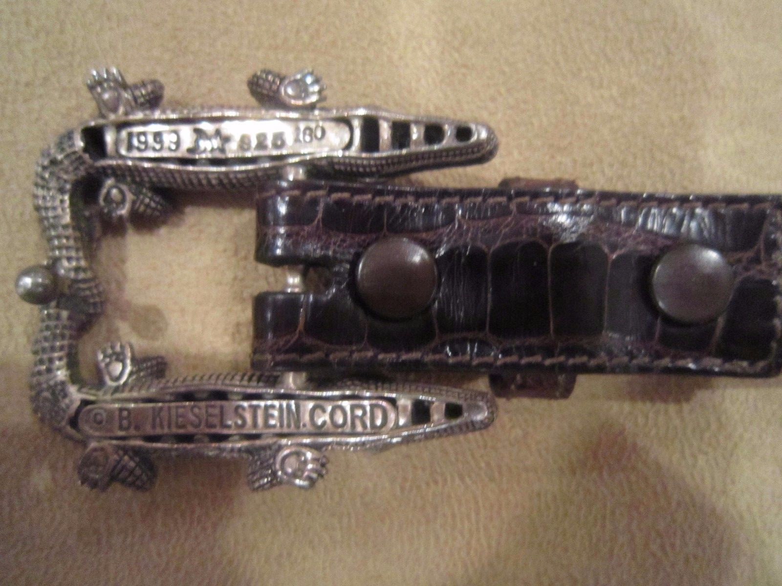 Kieselstein-Cord Sterling Double Alligator Buckle W/Brown Alligator Belt Size 2