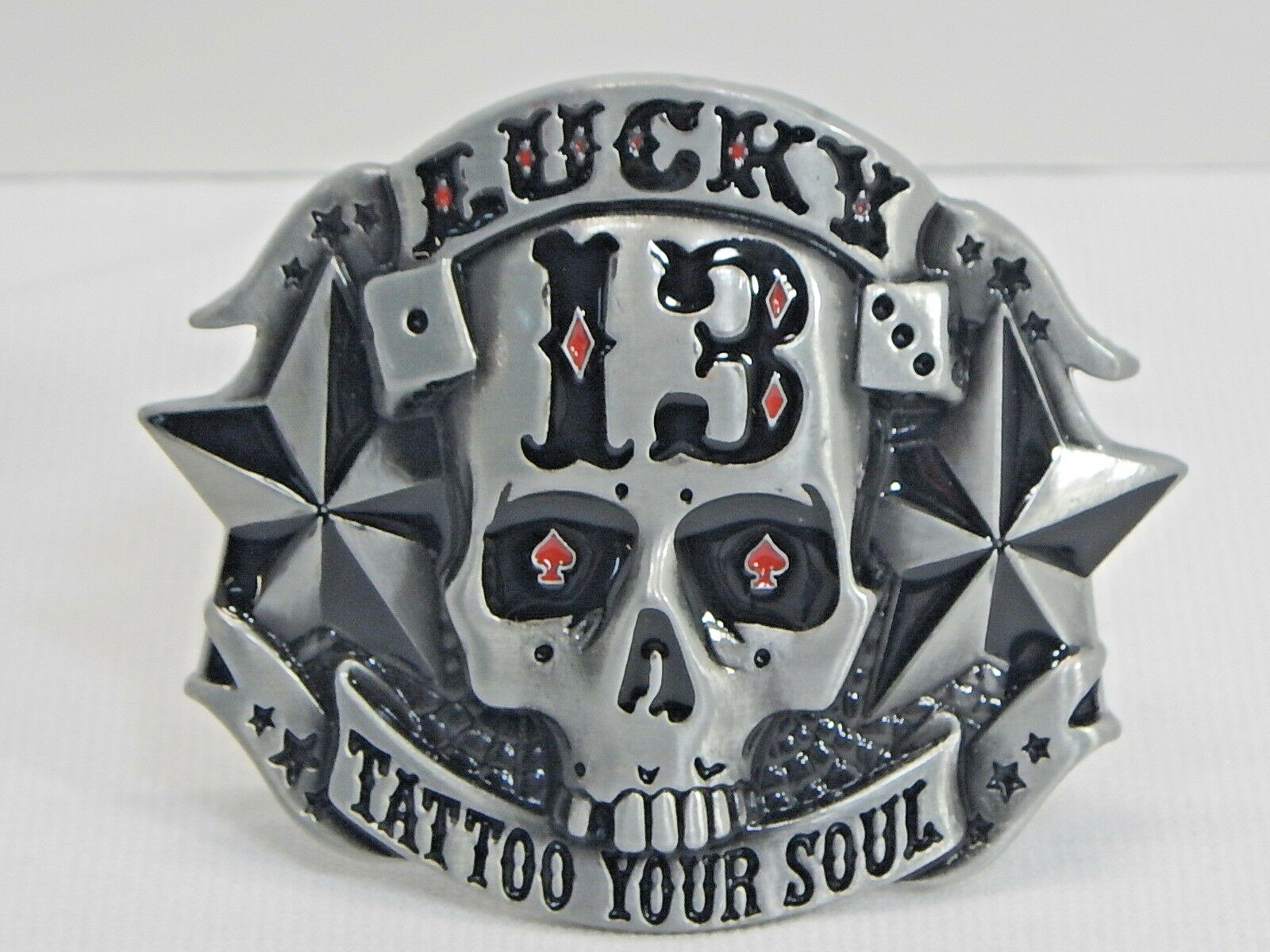 Lucky 13 Reproduction Skeleton Skull Head Stars Belt Buckle « Tattoo Your Soul »