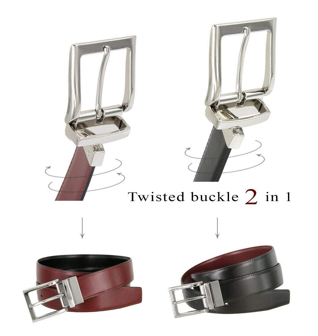 Men&rsquo;s Belt Genuine Leather Reversible Rotated 34, Silver Buckle-burg/Blk
