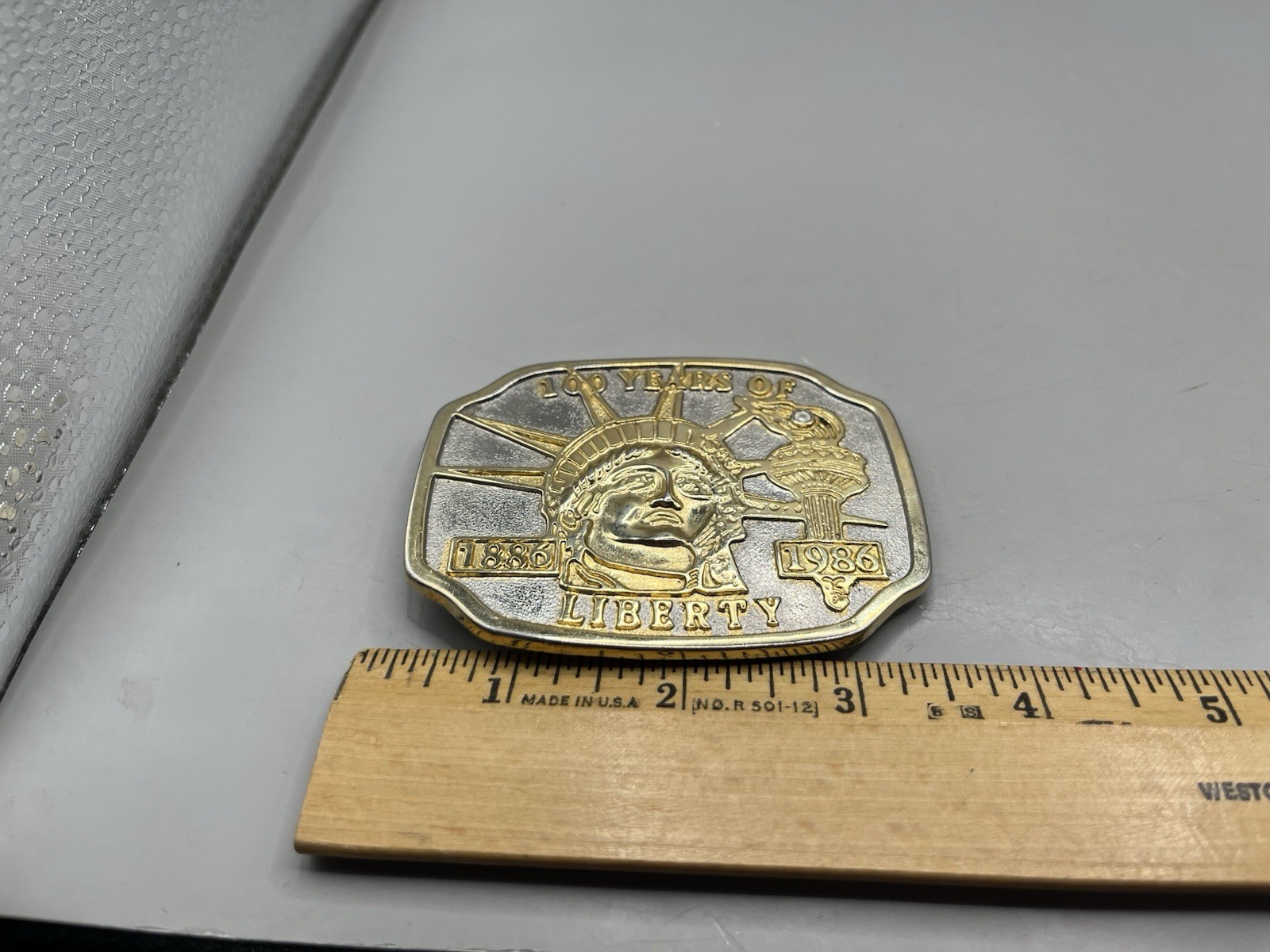 Vintage 100 Years of Liberty 1986 Gold Tone Metal Belt Buckle