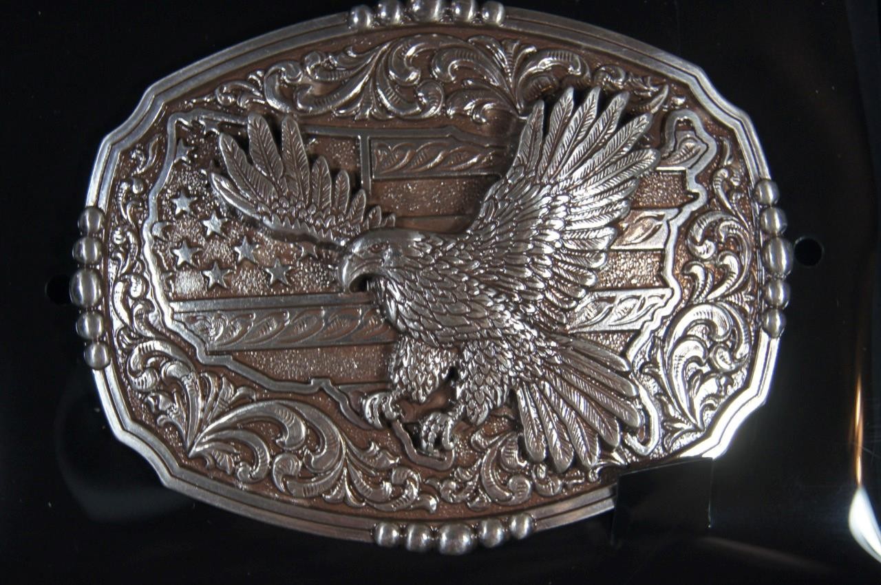 Nocona M&F Western Oval Rectangle Buckle American Flag Eagle 37944