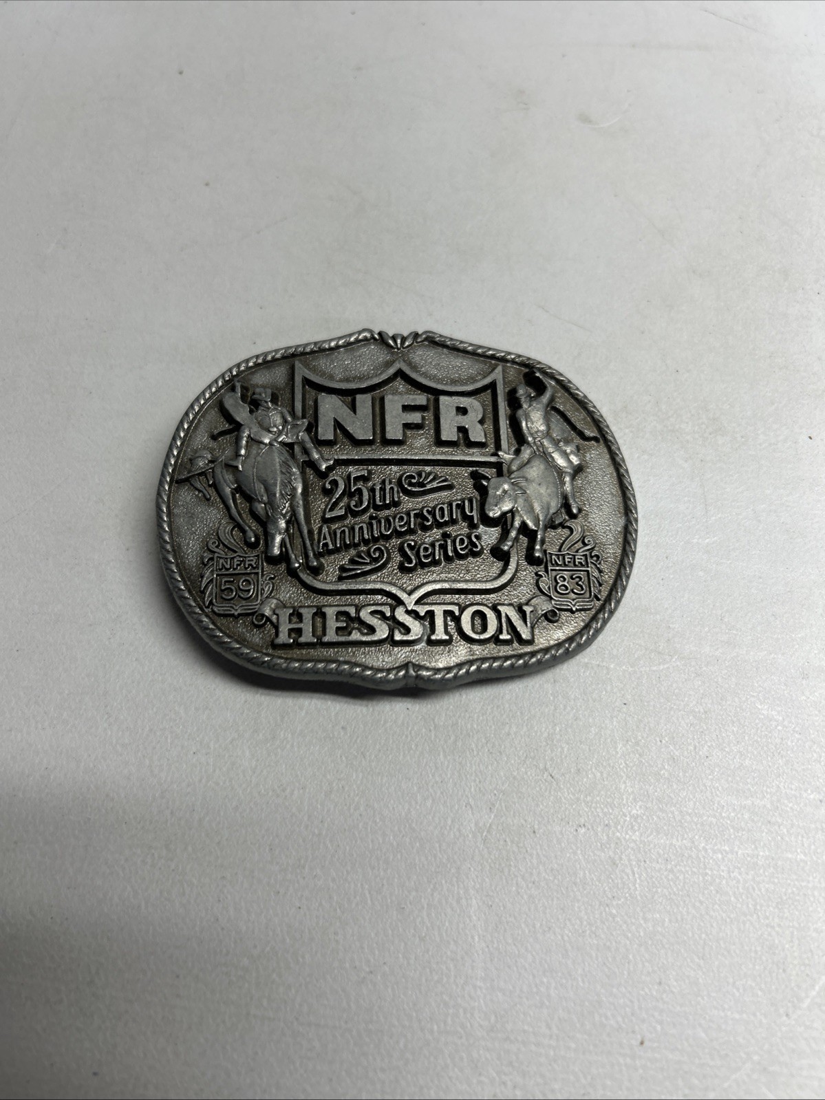 National Finals Rodeo Hesston 25th Anniversary NFR Adult Buckle VTG 1983