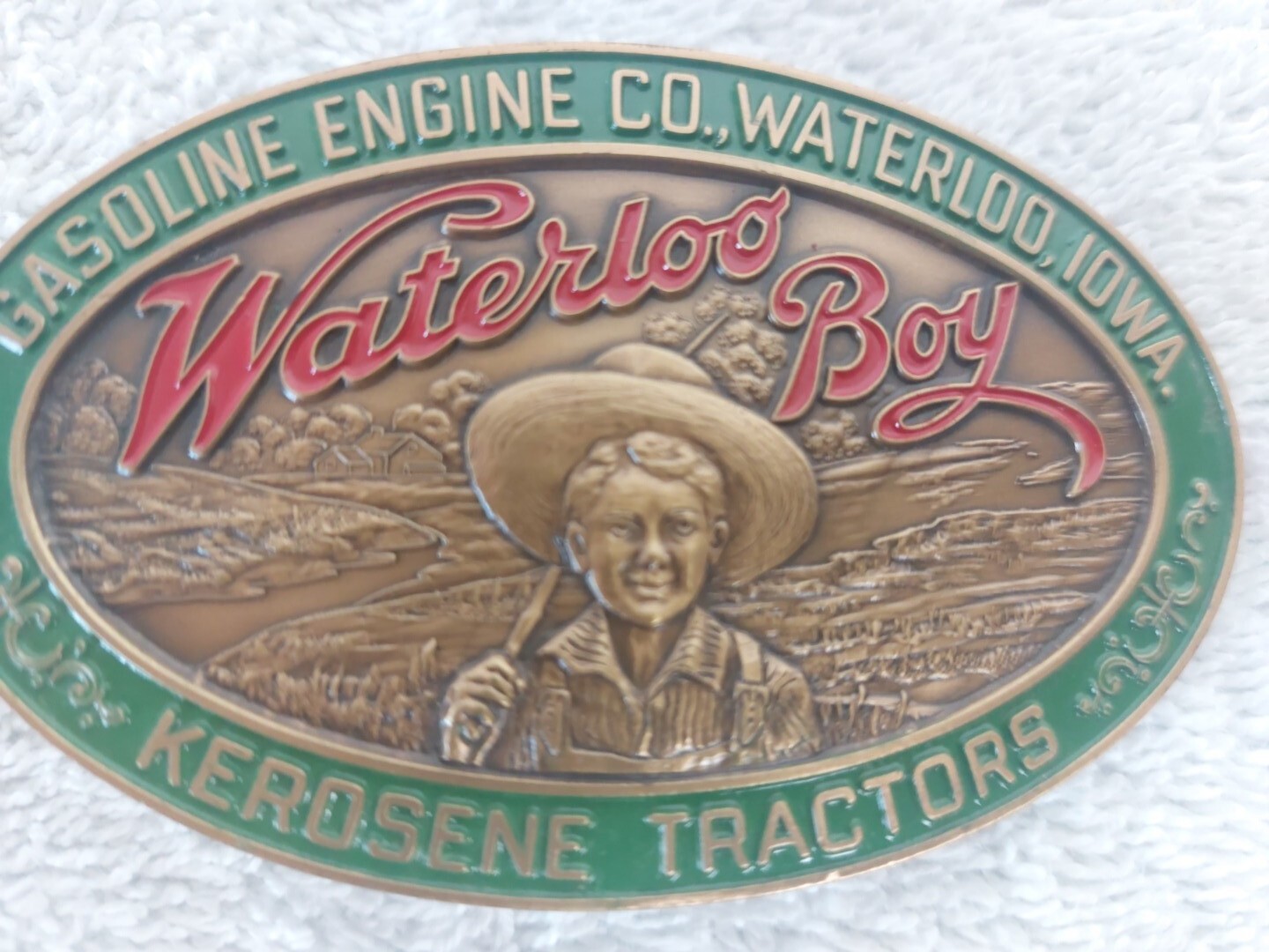 SOLID BRASS WITH ENAMEL GASOLINE ENGINE CO. BELT BUCKLE