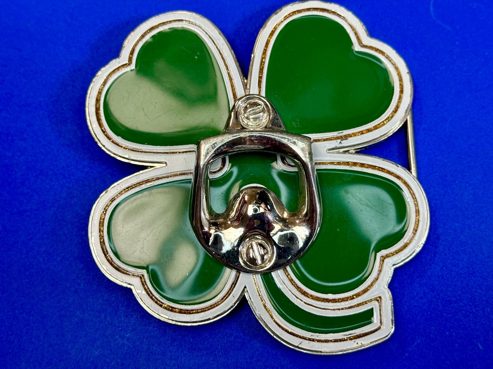 Lucky Four Leaf Clover Shamrock Cut Out Novelty Belt Buckle with Bottle Opener