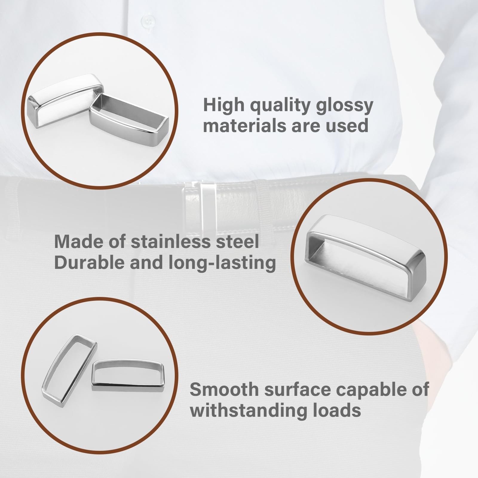 JJUNW 4 Pcs Groove Belt Keepers, Stainless Steel Brass Alloy 4, Black, White