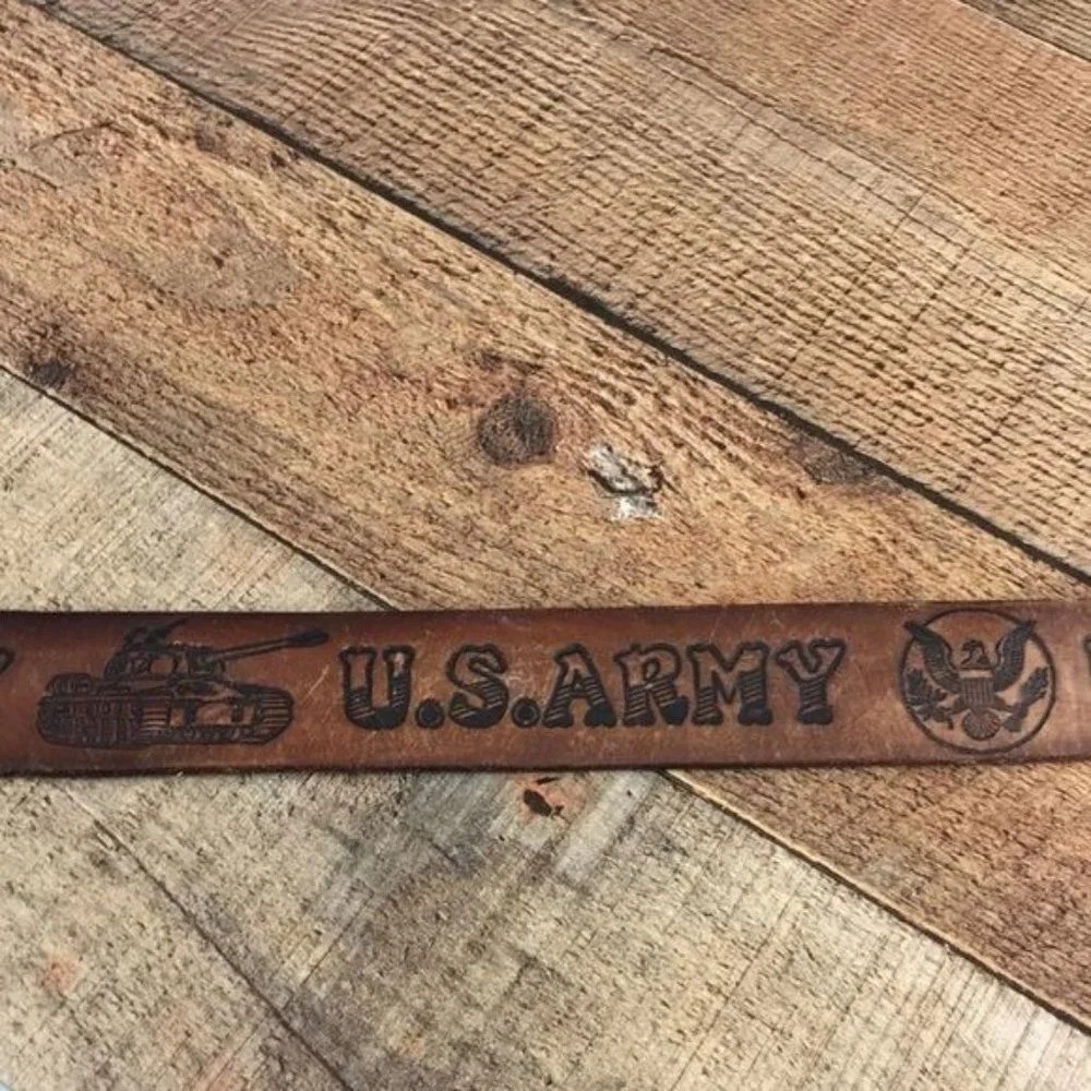 US Army Vintage Brown Leather Buckle Belt Mens One Size