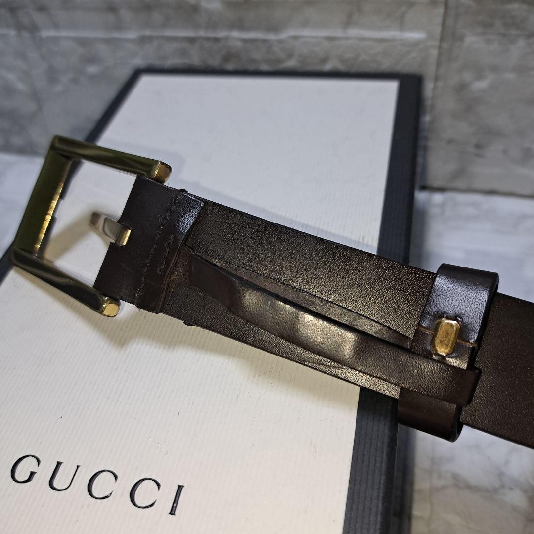 GUCCI buckle belt Logo Gold hardware Dark Brown Men&rsquo;s Leather Made in Italy Used