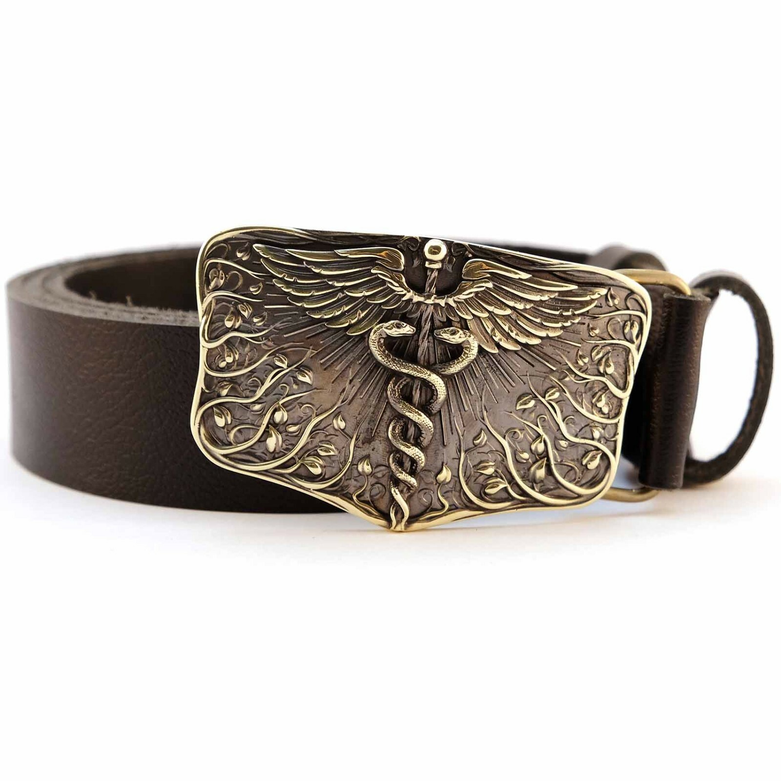 Medical brass belt buckle Caduceus, Handmade physician Medical Corps buckle