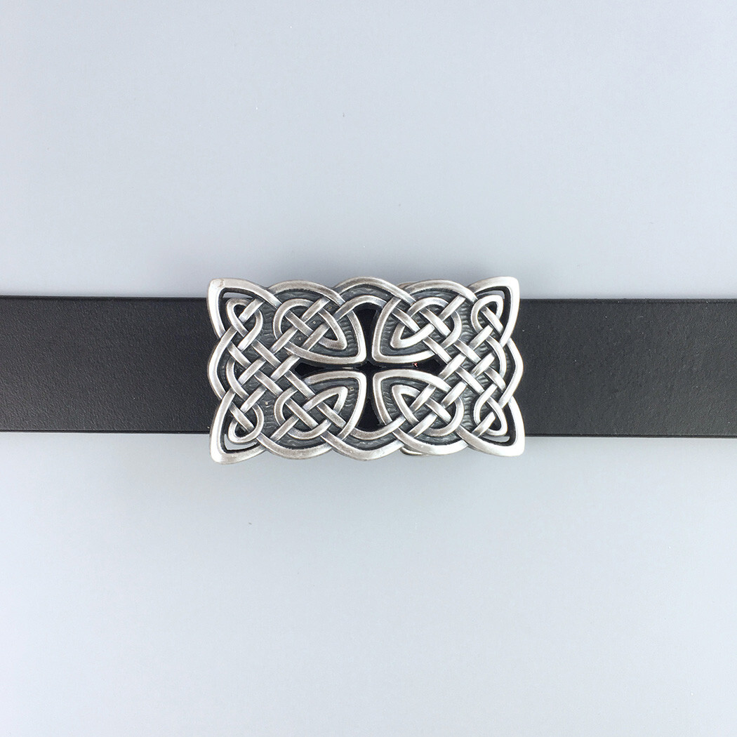Vintage Silver Plated Rectangle Celtic Braided Cross Knot Belt Buckle