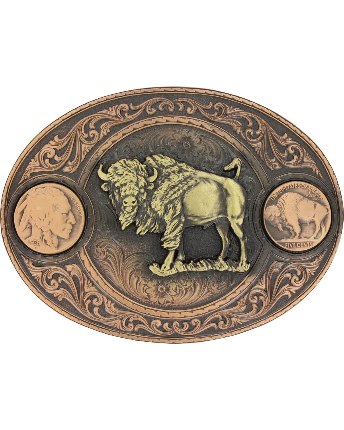 Montana Silversmiths Men&rsquo;s Men'S Copper Buffalo Indian Head Nickel Belt –