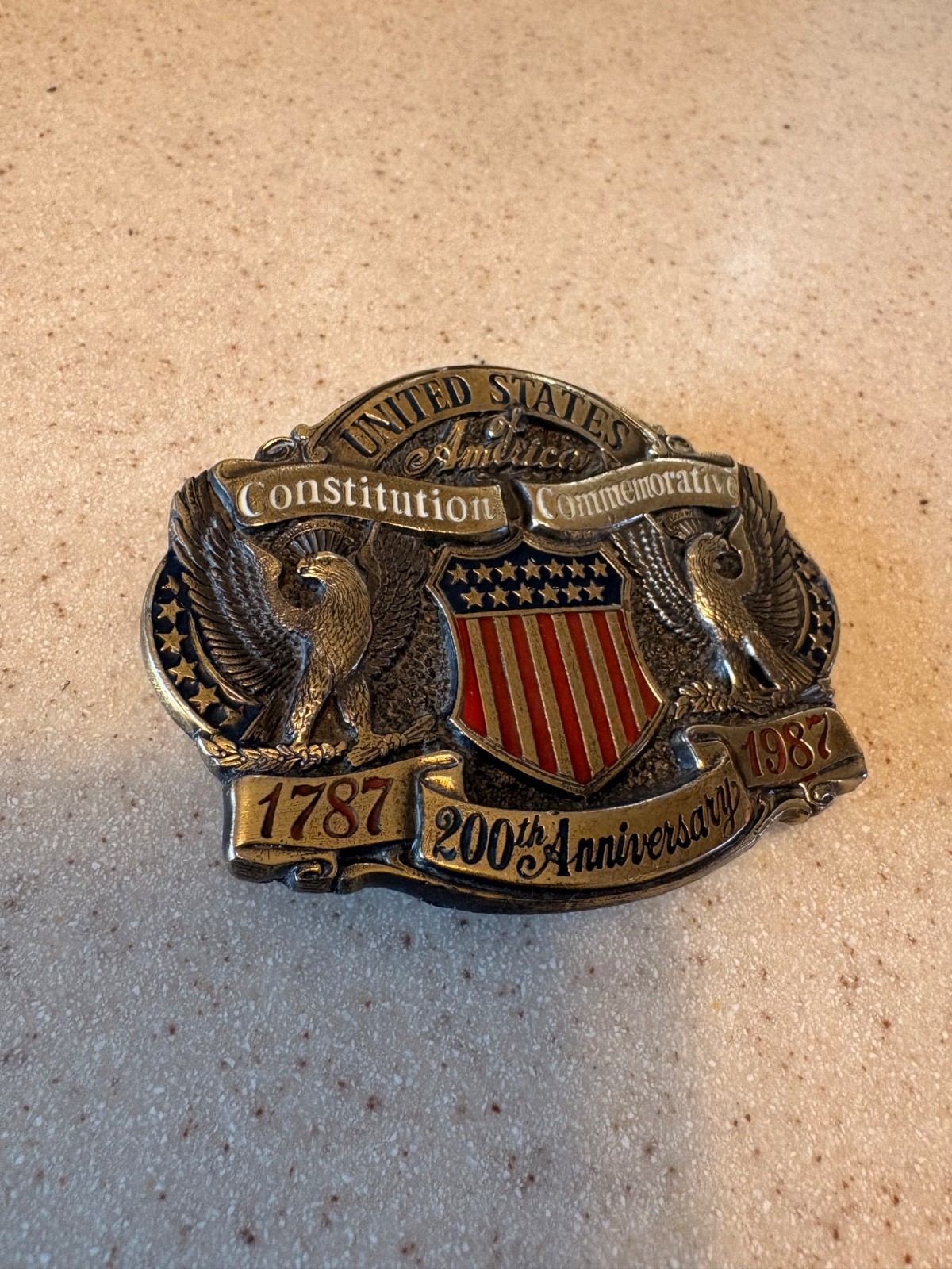 1987 BRASS UNITED STATES CONSTITUTION BELT BUCKLE – 200TH ANNIVERSARY
