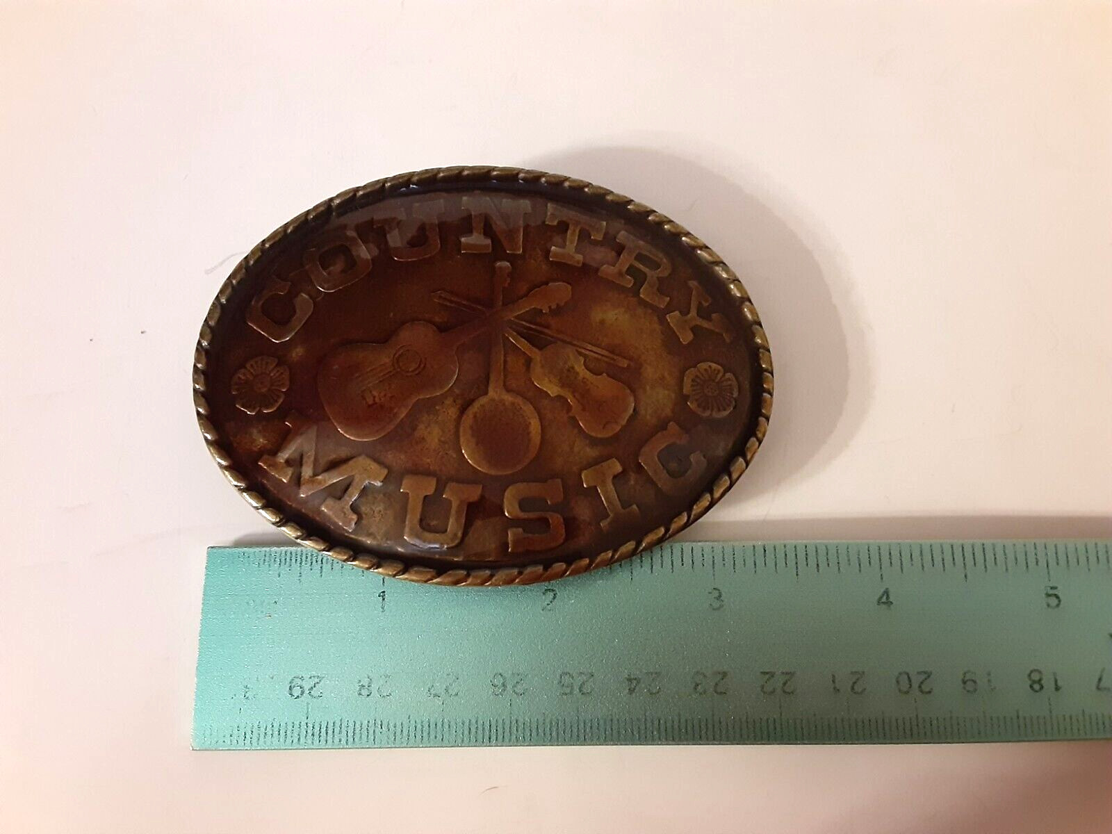 VTG Country Music Enamel Solid Brass Oval Belt Buckle Music