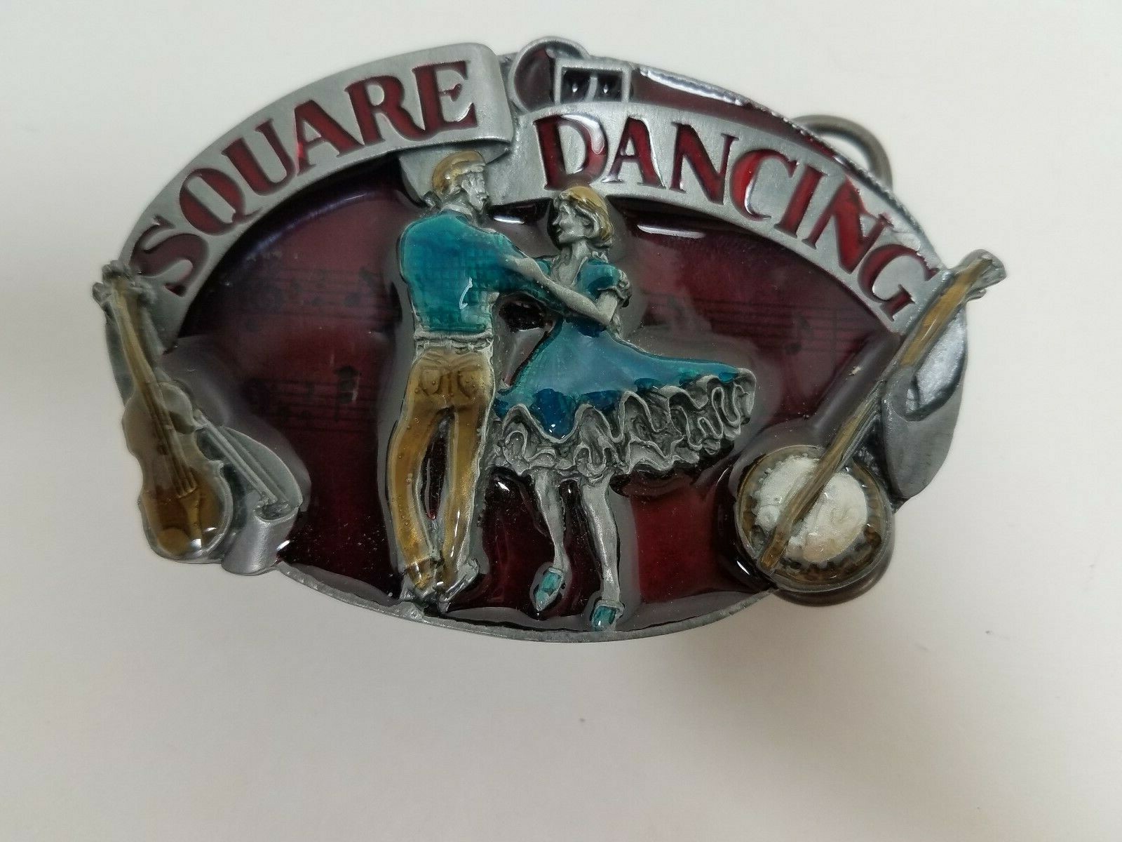 Pewter Belt Buckle Square Dance Resin Couple Dancing Fiddle Banjo 1988 Siskiyou