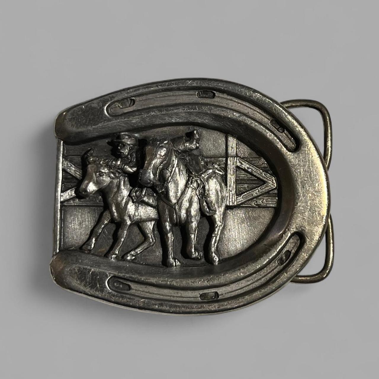 Vintage 1984 Bergamot Brass Works Horseshoe Western Cowboy Retro Belt Buckle