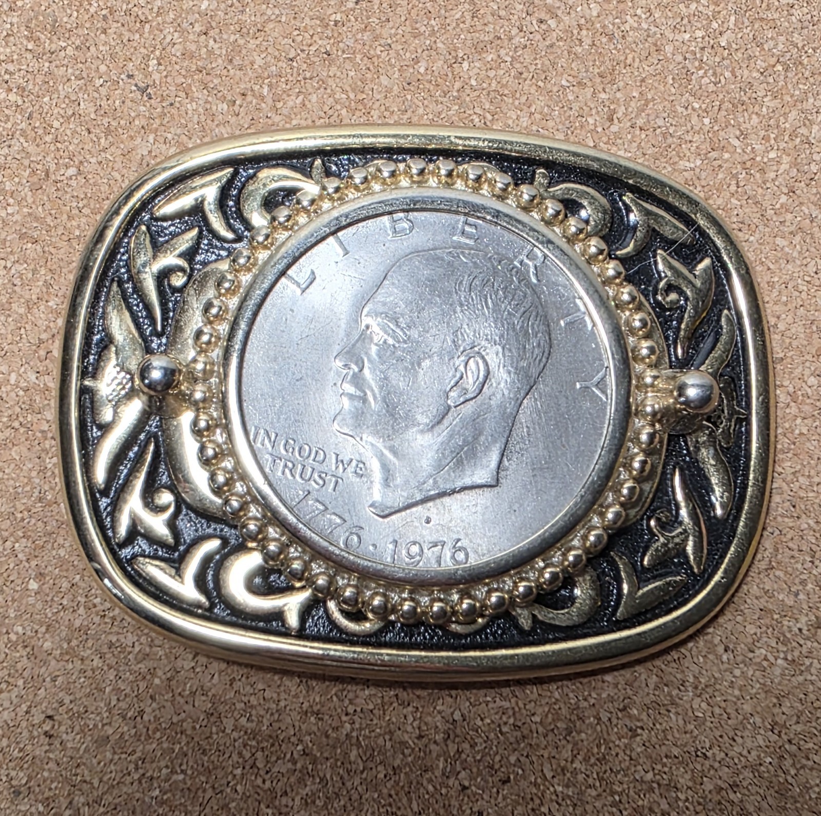 Eisenhower Dollar Bicentennial Coin 1776-1976 GoldPewter 2 X 2 3/4&Prime; Belt Buckle