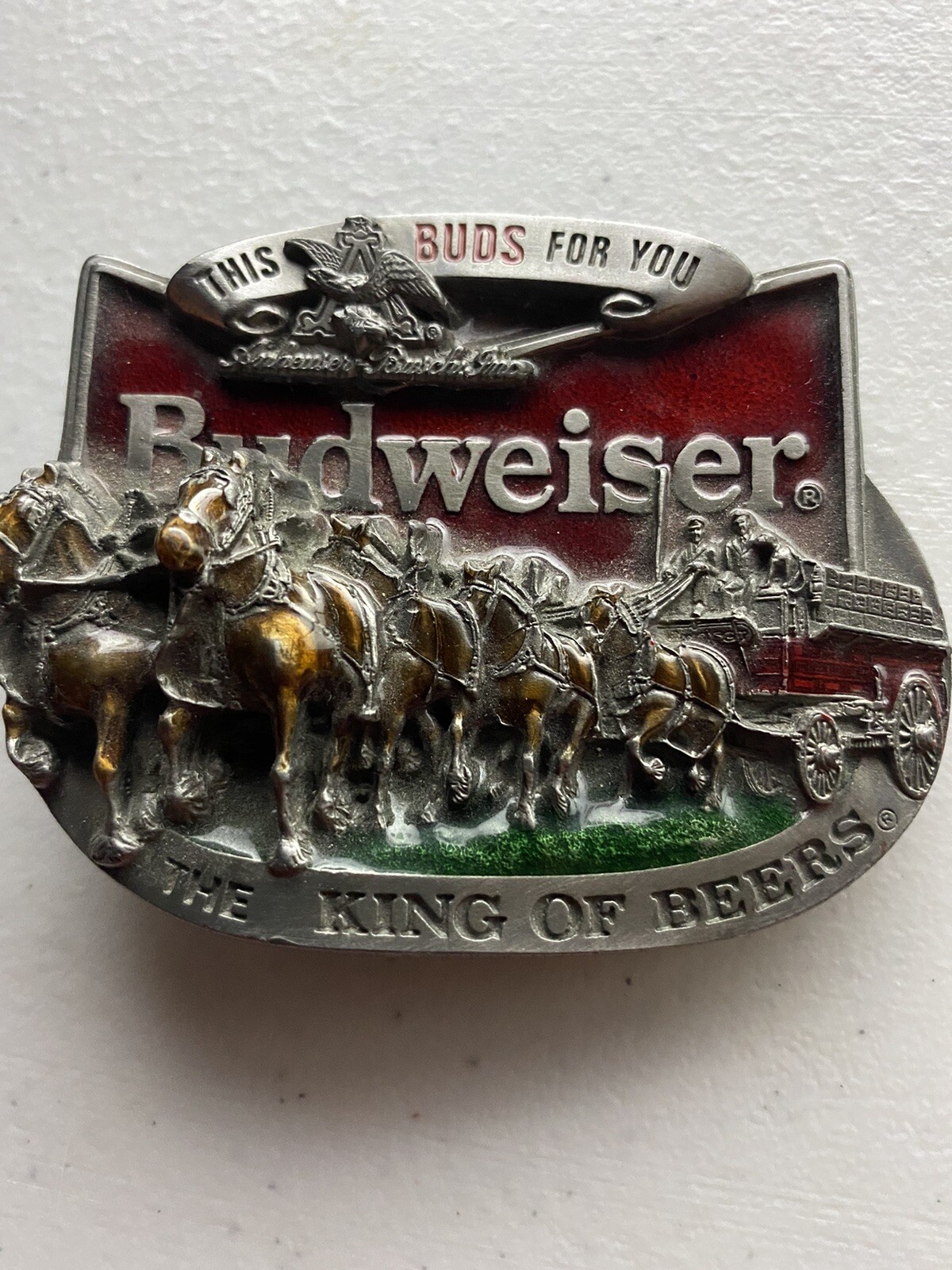 1987 BUDWEISER THE KING OF BEERS BELT BUCKLE – HEAVY 