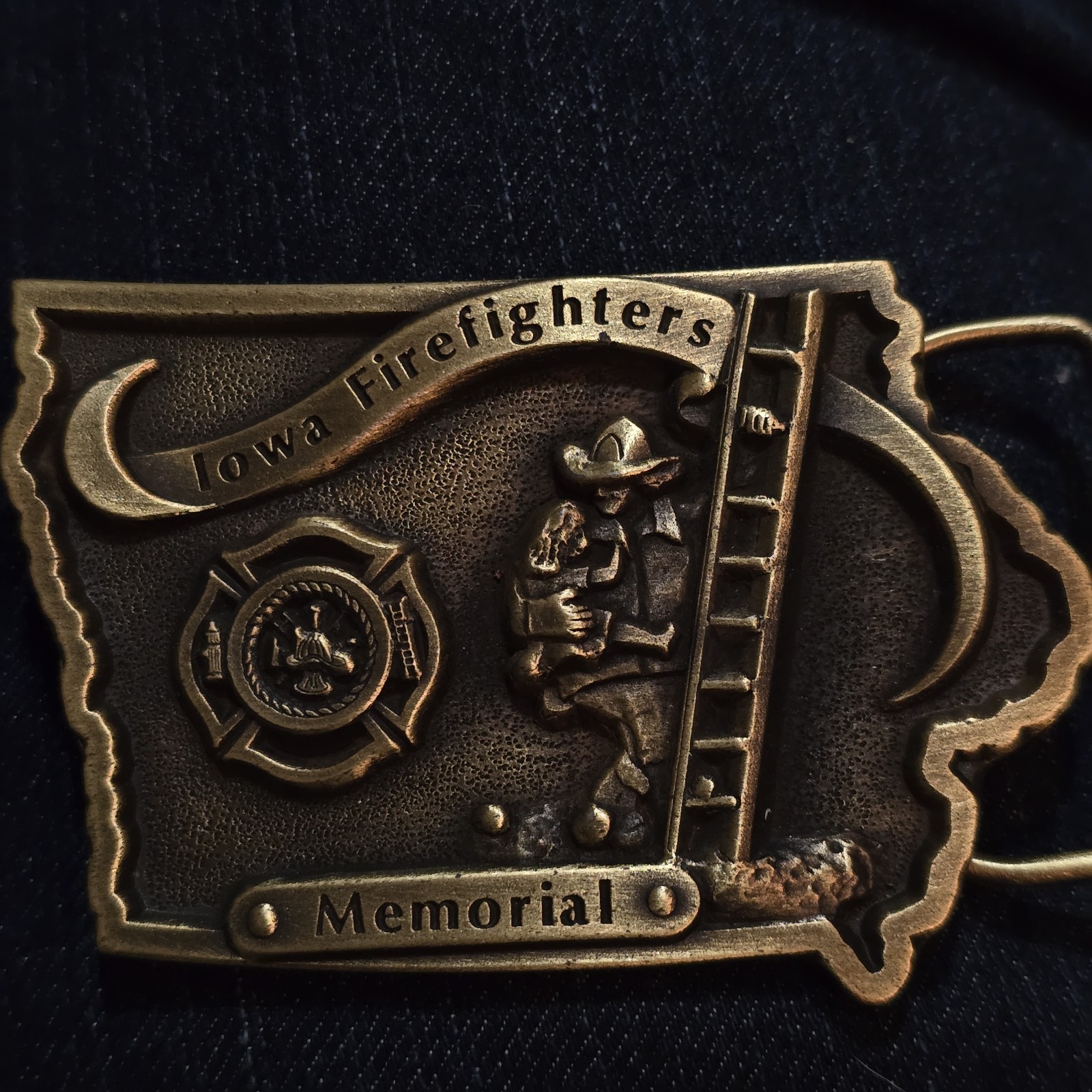 Iowa Firefighters Memorial Belt Buckle Brass Limited Edition Serial No. 842