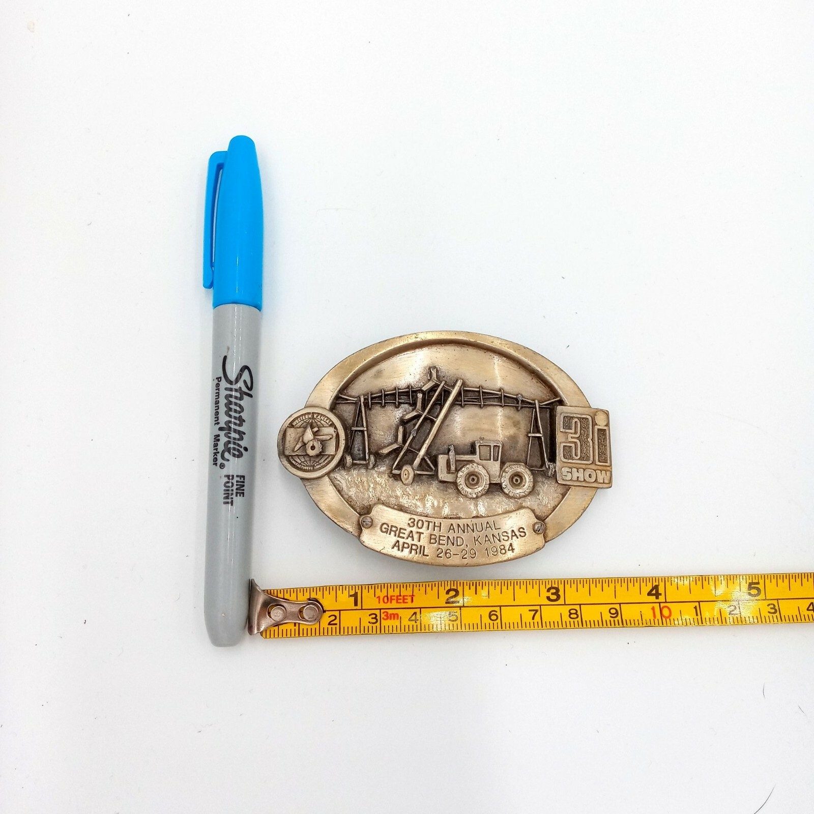 Kansas Farm 3I Show Belt Buckle Great Bend 1984 Tractor Farm Implements KS
