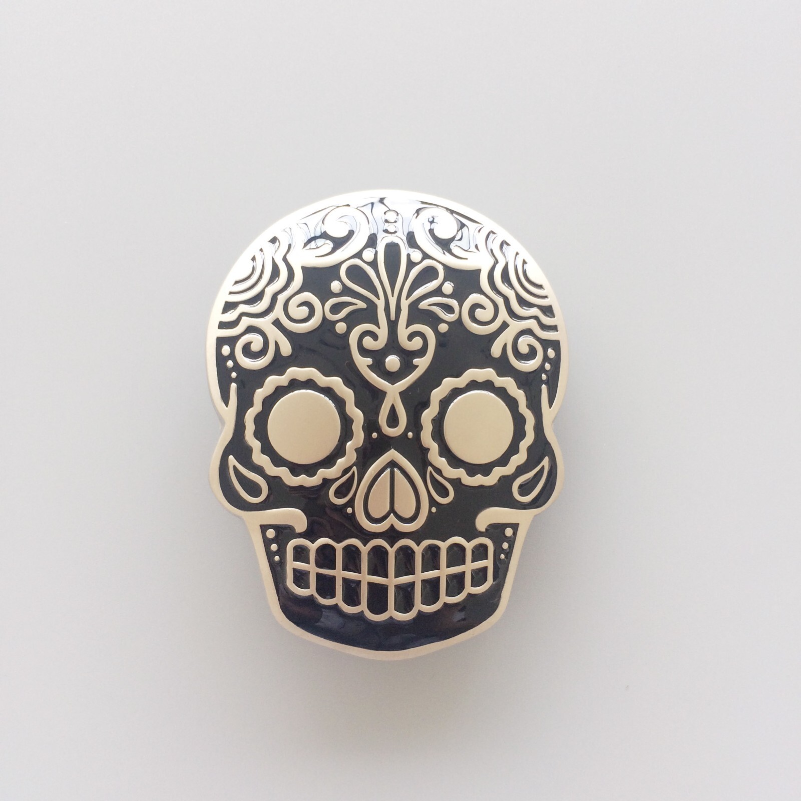 Black Enamel Matter Silver Plated Tattoo Skull Belt Buckle Gurtelschnalle