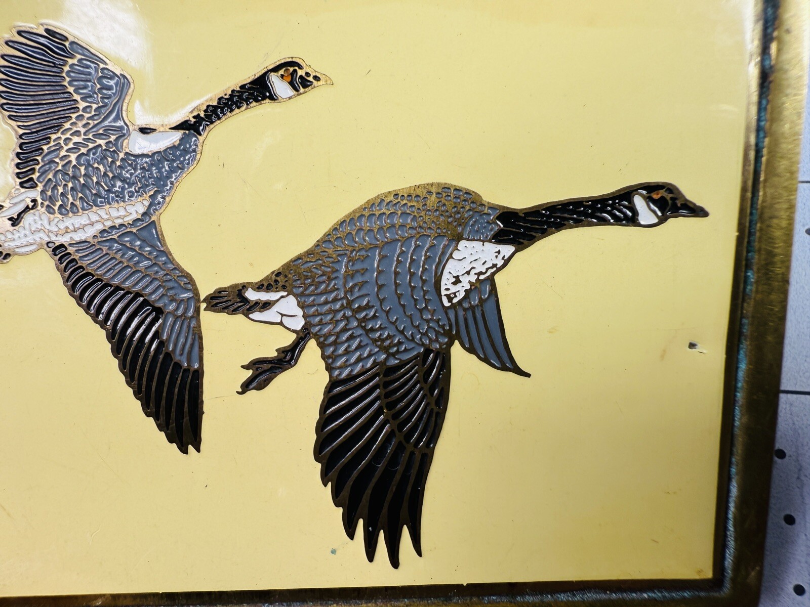 Vintage solid Brass Nap Inc. Canadian Geese Enameled Belt Buckle F02 3&Prime;x2.5&Prime;