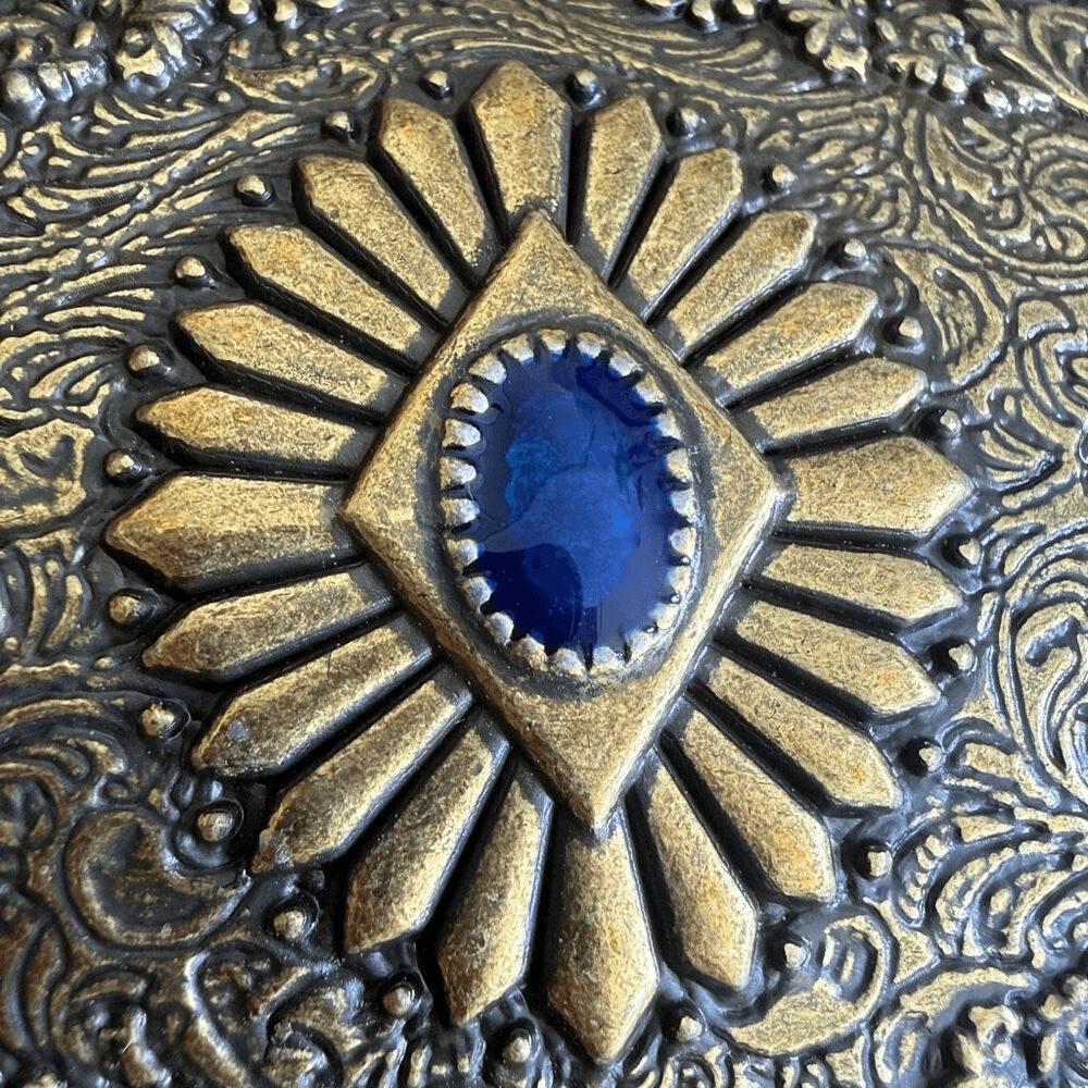 Western Antique Brass Tone Concho Buckle with Turquoise Accent
