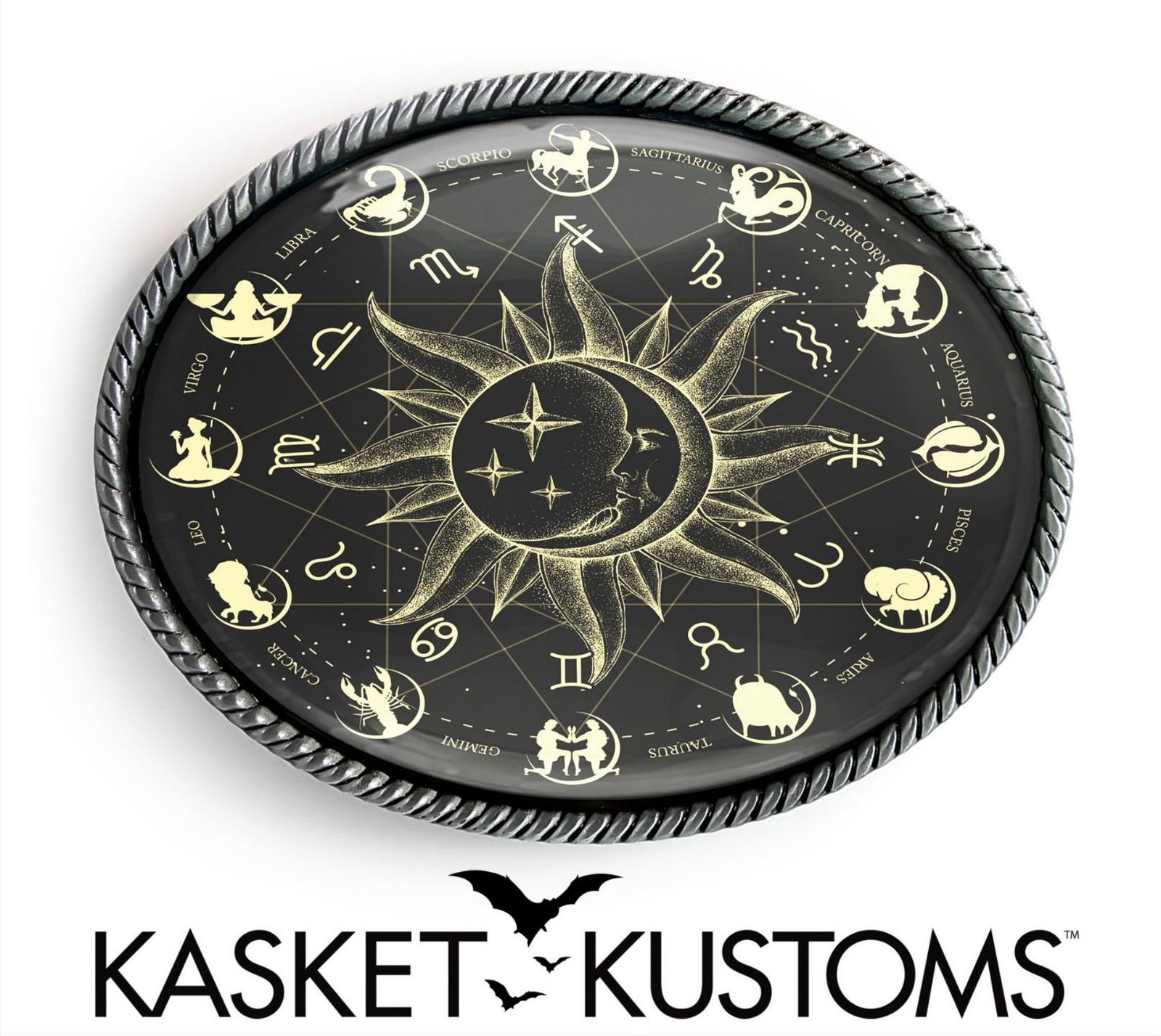 Zodiac Belt Buckle – Celestial Astrology Wheel Handmade Artisan Buckle – 34-SO