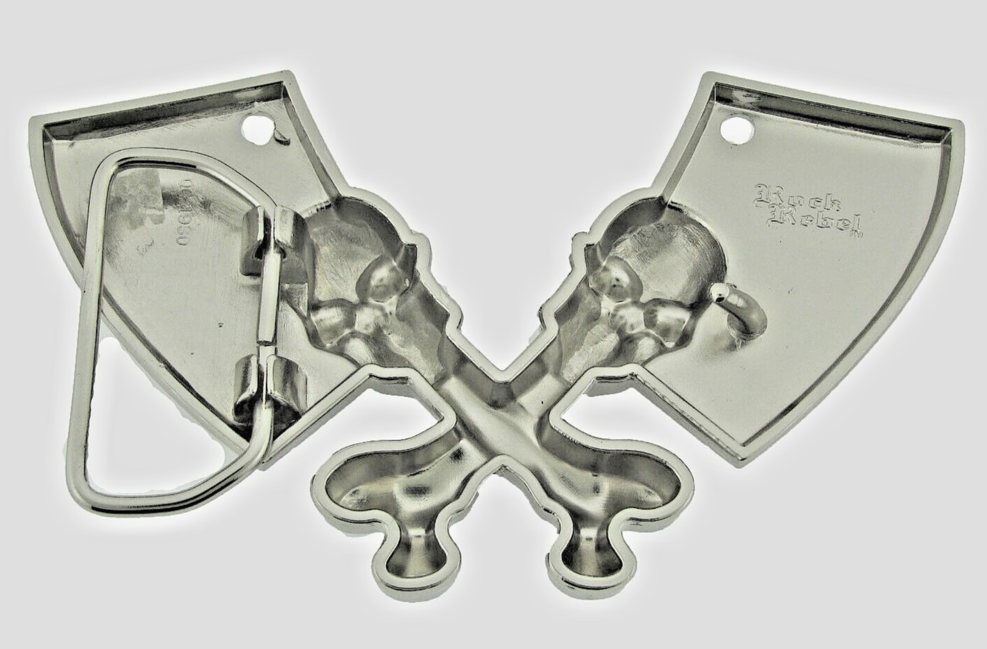 Skull Belt Buckle Rock Rebel Skeleton Vintage Hatchet Silver Metal Cleavers Axes