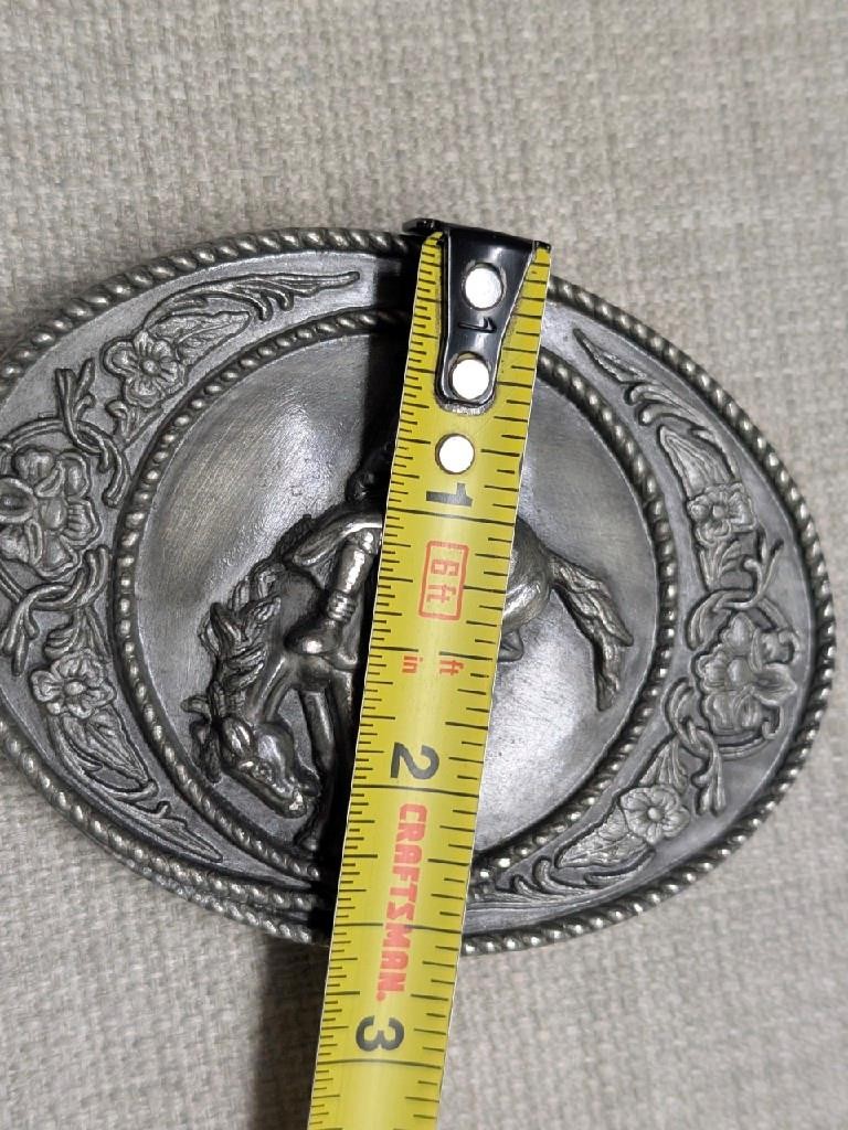 vintage RODEO belt buckle BUCKIN BRONCO cowboy WESTERN pewter brass