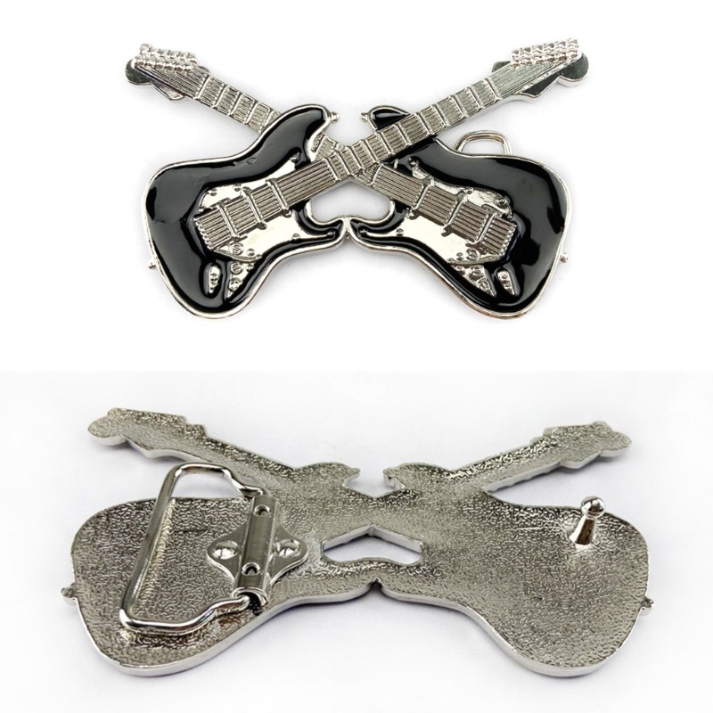 Vintage Style Black Color Enamel Guitar Music Belt Buckle for Adult Unisex