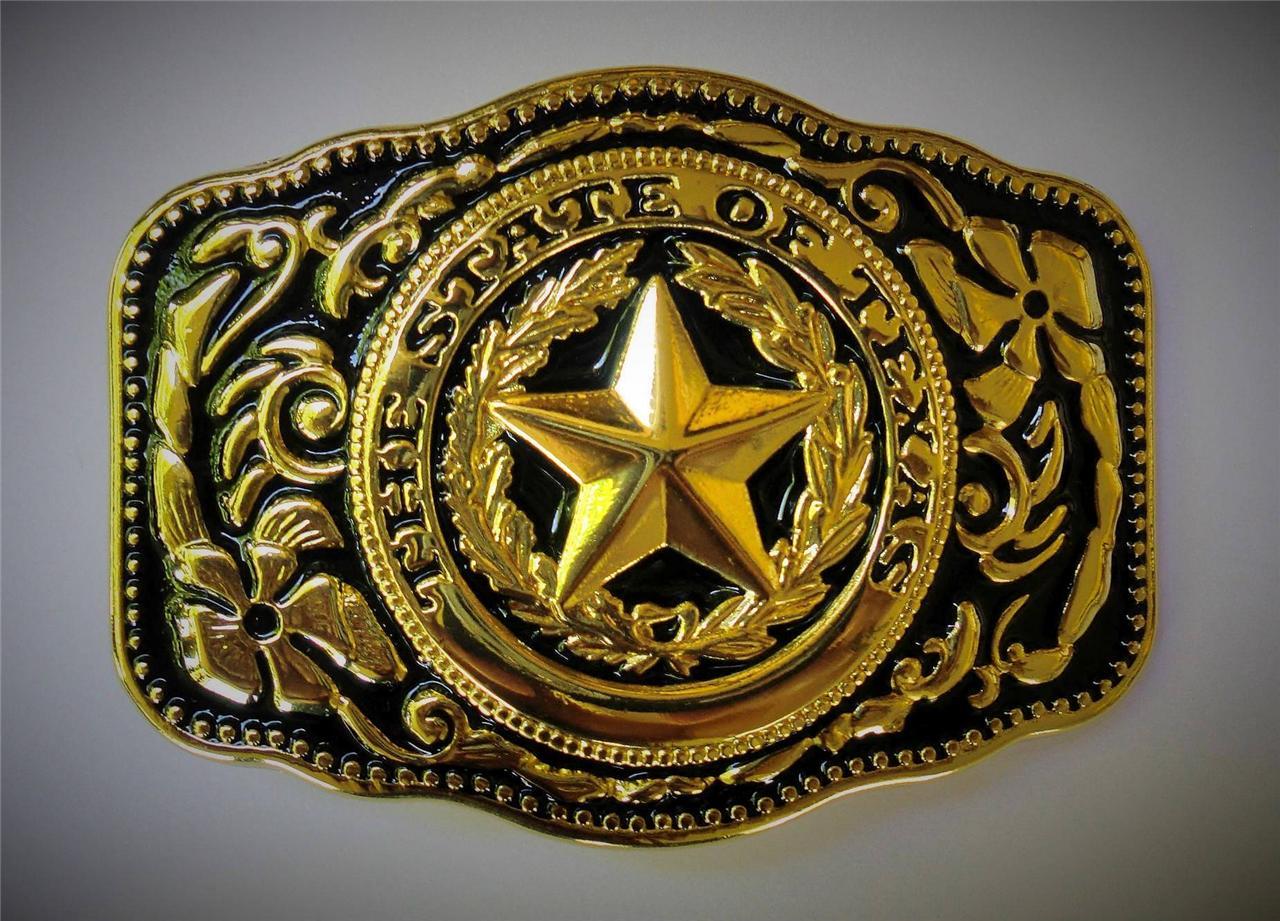 NEW WESTERN STAR STATE OF TEXAS GOLD RODEO FLAG COWBOY BELT BUCKLE
